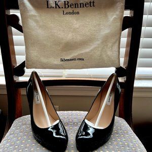 L.K. Bennett Womens Black Sledge Patent Platform Courts Heels size 37 1/2 (6.5)